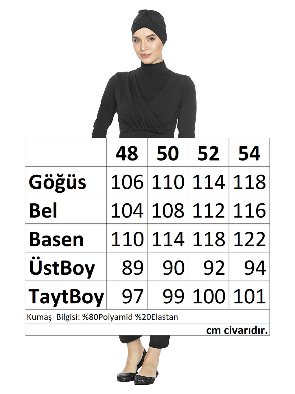 Büyük Beden Elastanlı Tam Kapalı Tesettür Mayo 1285 Siyah-1