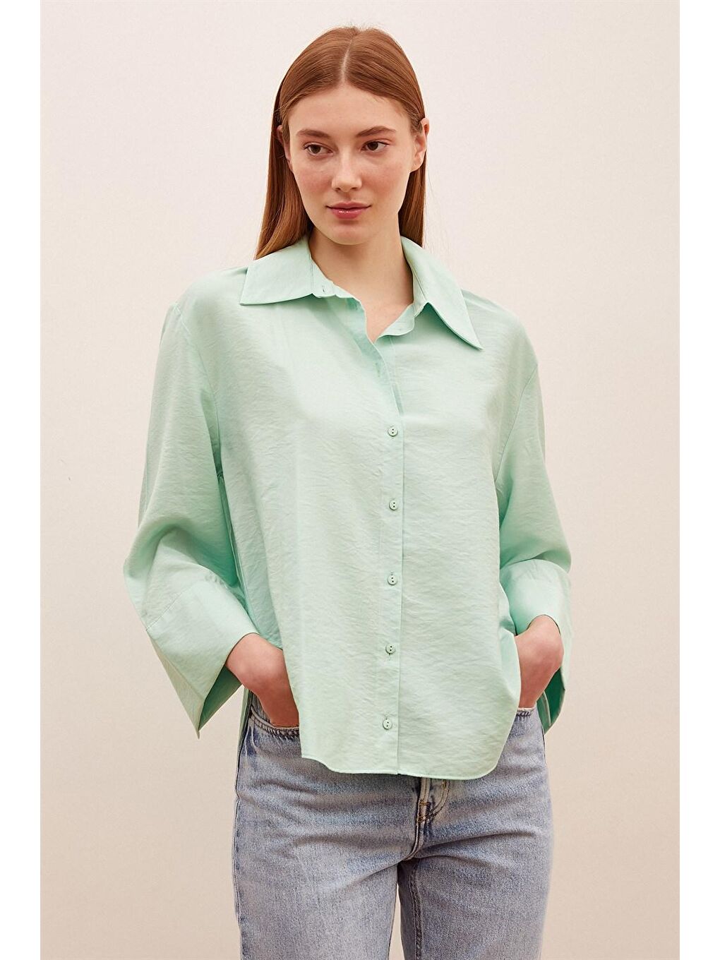 Yeşil Sofia Saten Gömlek-1