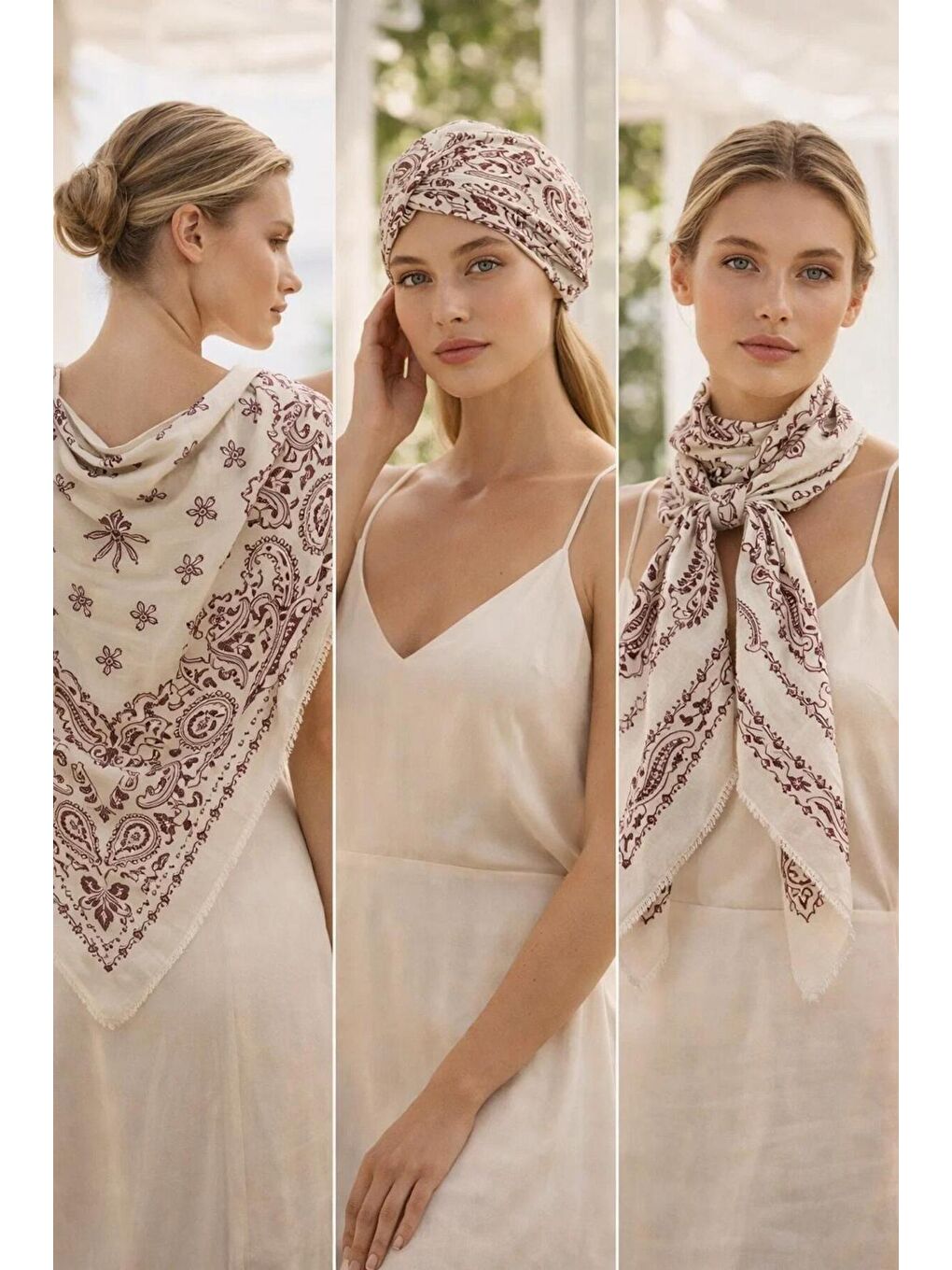 Kadın Bordo Etnik Desenli Bohem Üçgen Şal Bandana 110x110 cm SAL1400 BORDO-1