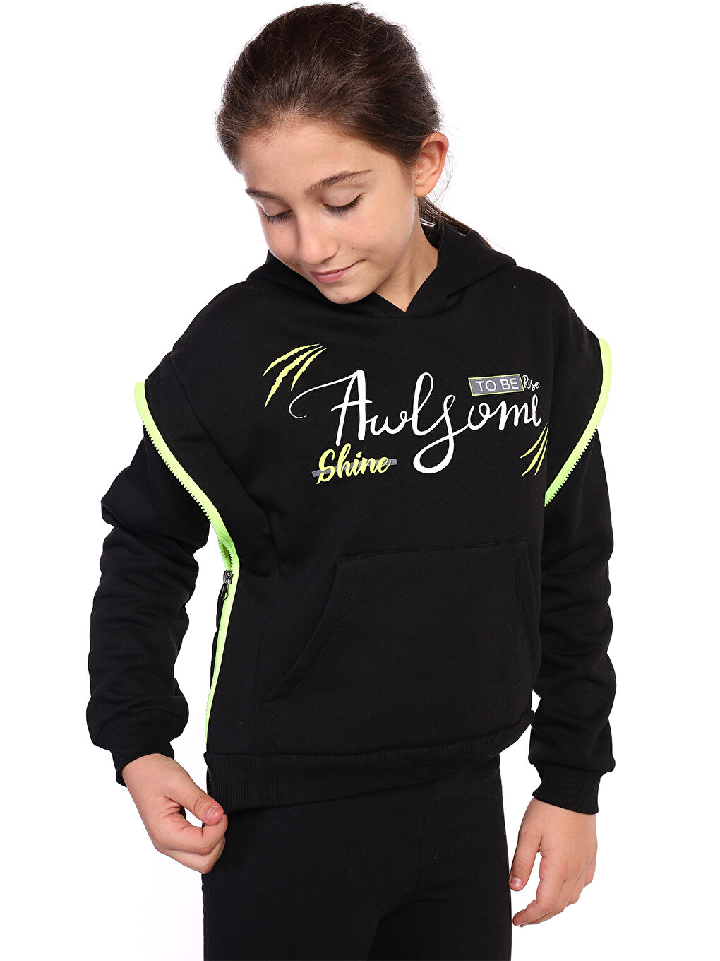 Toontoykids Siyah Kız Çocuk Baskılı Kanguru Cepli Sweatshirt