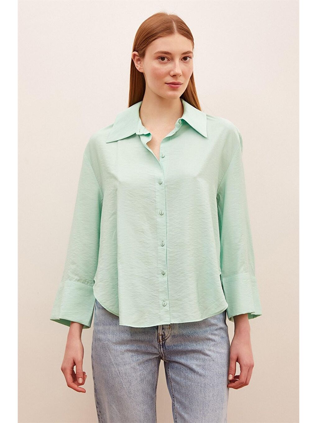 Yeşil Sofia Saten Gömlek-2