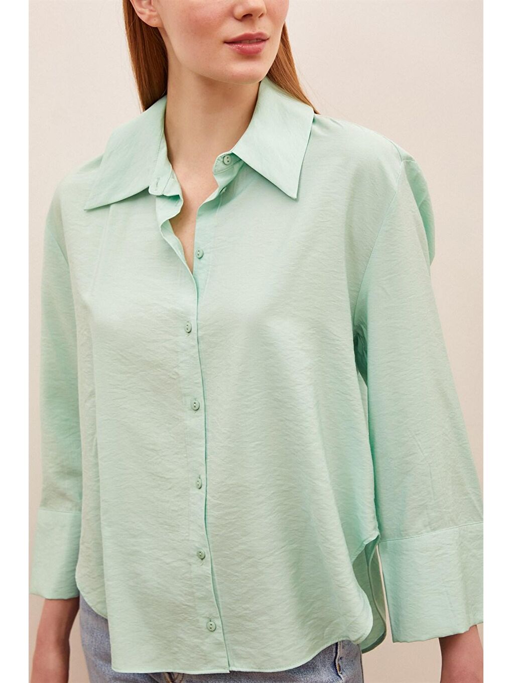 Yeşil Sofia Saten Gömlek-3