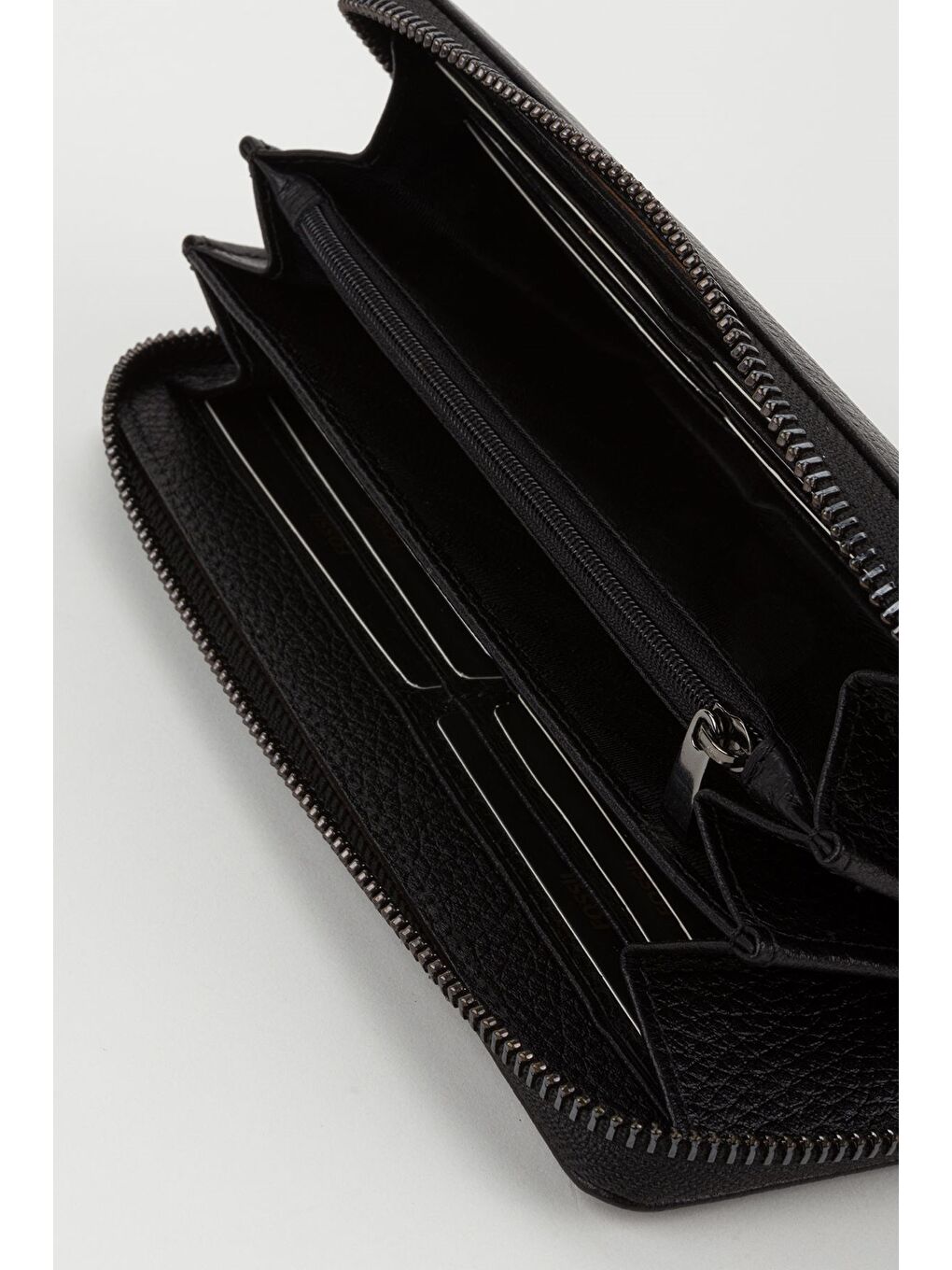 Siyah Kutulu Hakiki Deri Su Yeşili Fermuarlı Büyük Boy Kadın El Portföyü Kartlık Cüzdan-3