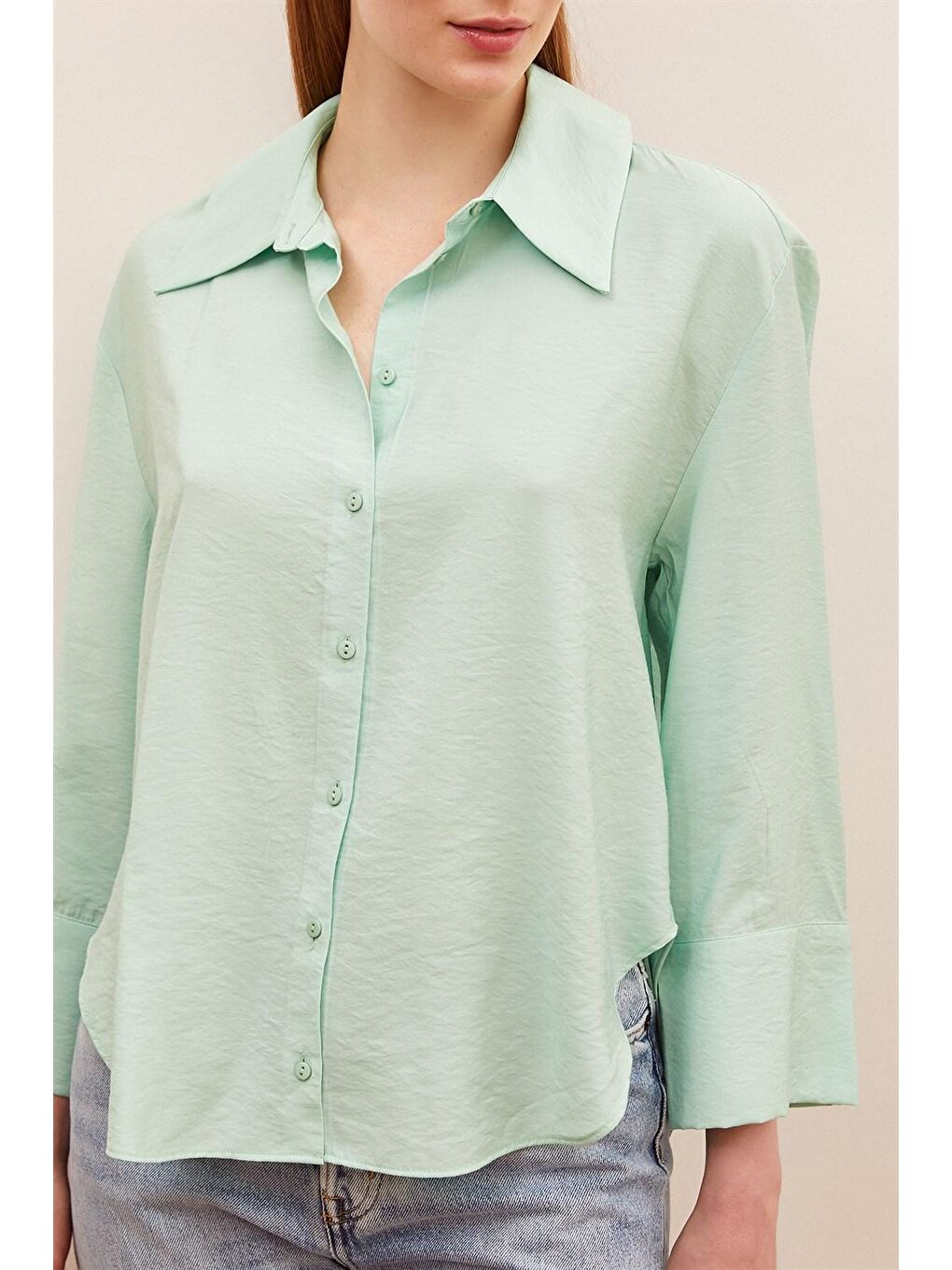 Yeşil Sofia Saten Gömlek-4