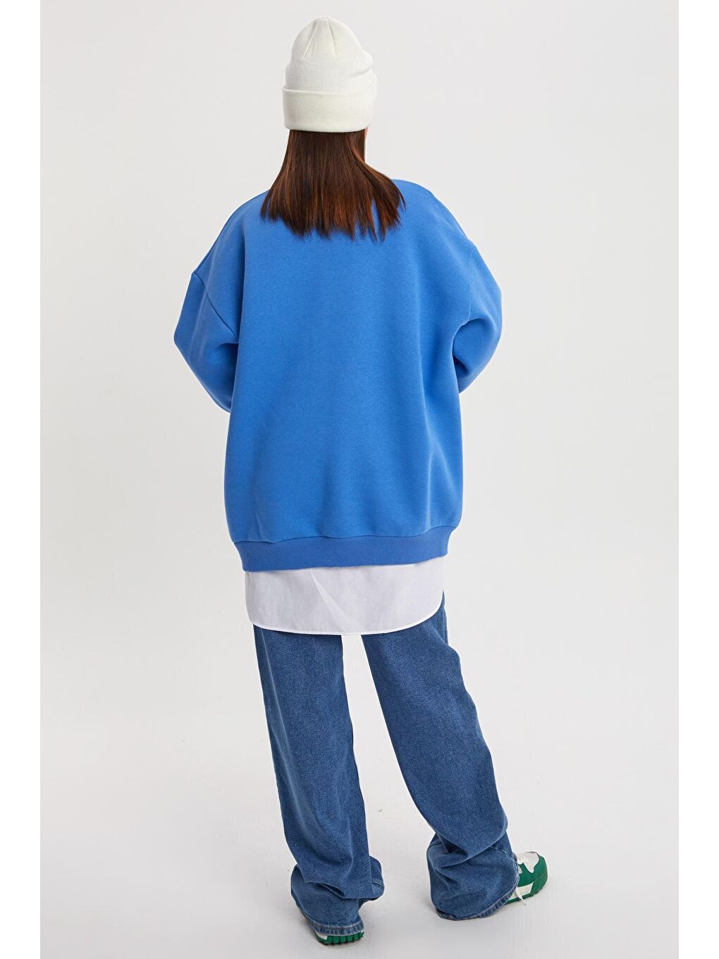 Mavi01 Baloncuk Baskılı Oversize Şardonlu Sweatshirt-3
