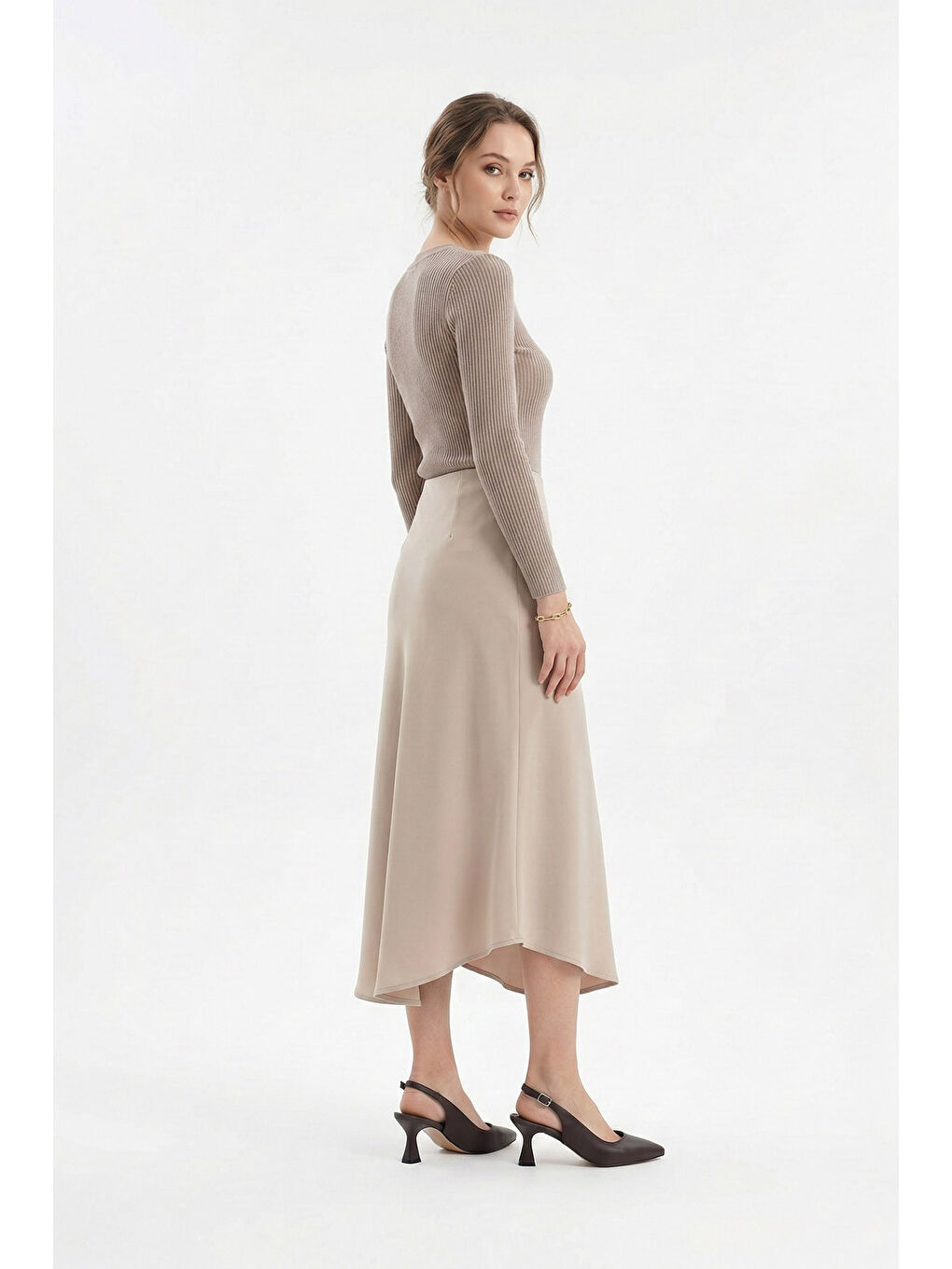 Kahverengi Kadın KAHVERENGİ Sivri Burun Kadeh Ökçe Arkası Açık Ayakkabı-2