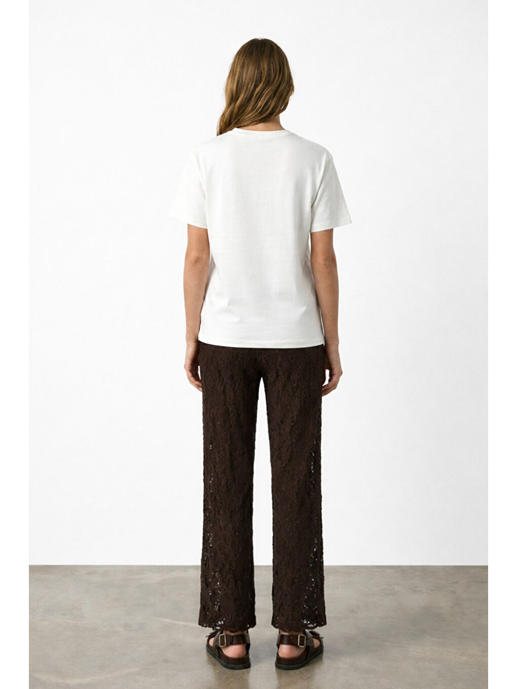 Çiçek Kolaj Baskılı Oversize Tişört Ekru-4