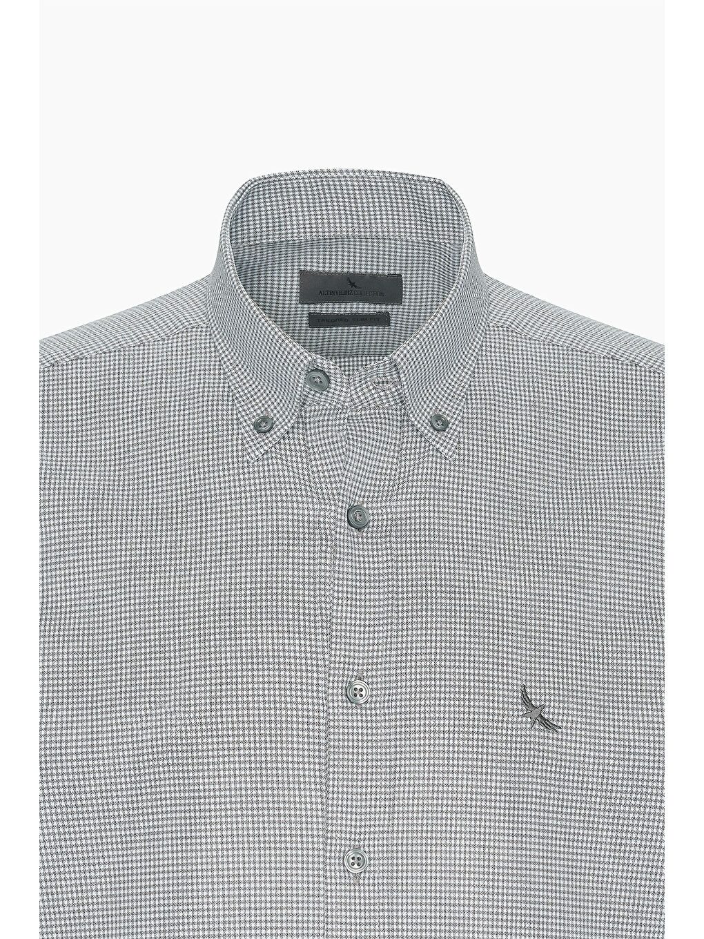 Erkek Siyah-Beyaz Slim Fit Dar Kesim Düğmeli Yaka %100 Pamuk Kazayağı Desenli Gömlek-6