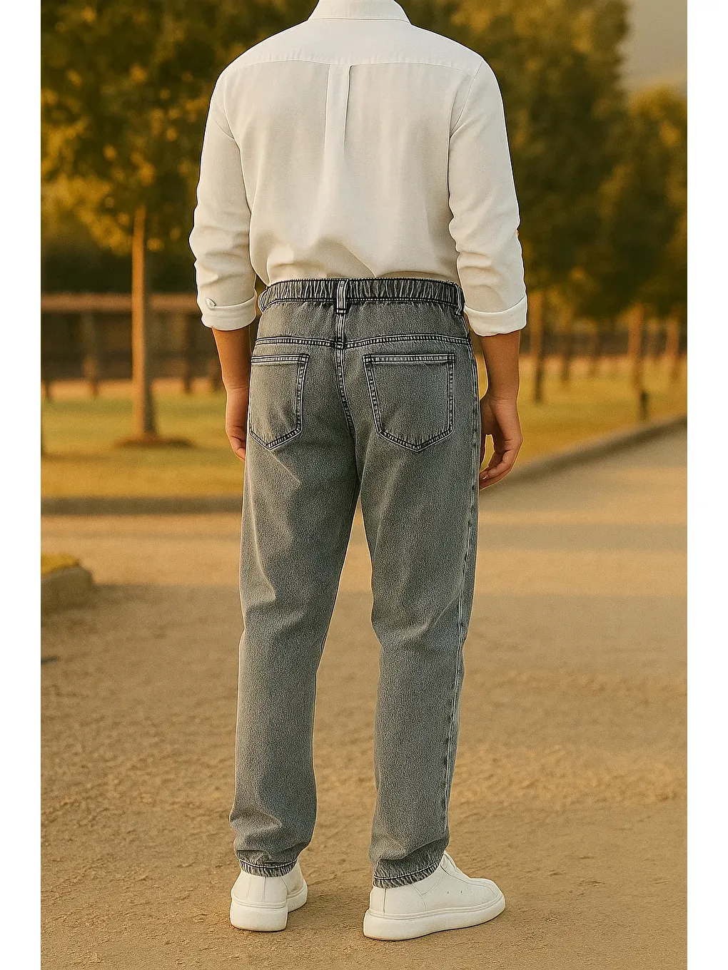 Erkek Bol Paça Jogger Baggy Gri Pantolon-5