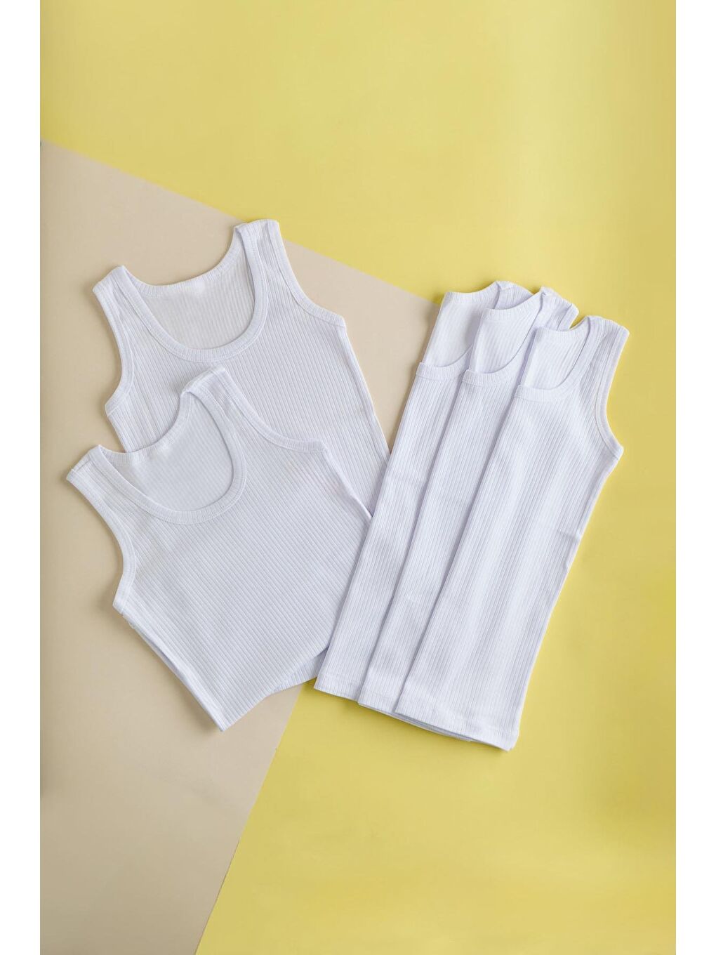 Erkek Çocuk 5 Li Paket Ribanalı Kalın Askılı Atlet Beyaz