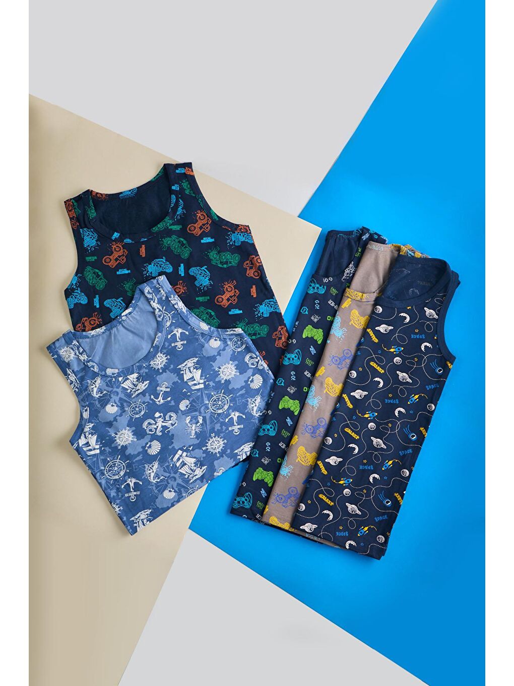 Karışık Erkek Çocuk  5 Li Paket Baskılı Kalın Askılı Atlet Çok Renkli