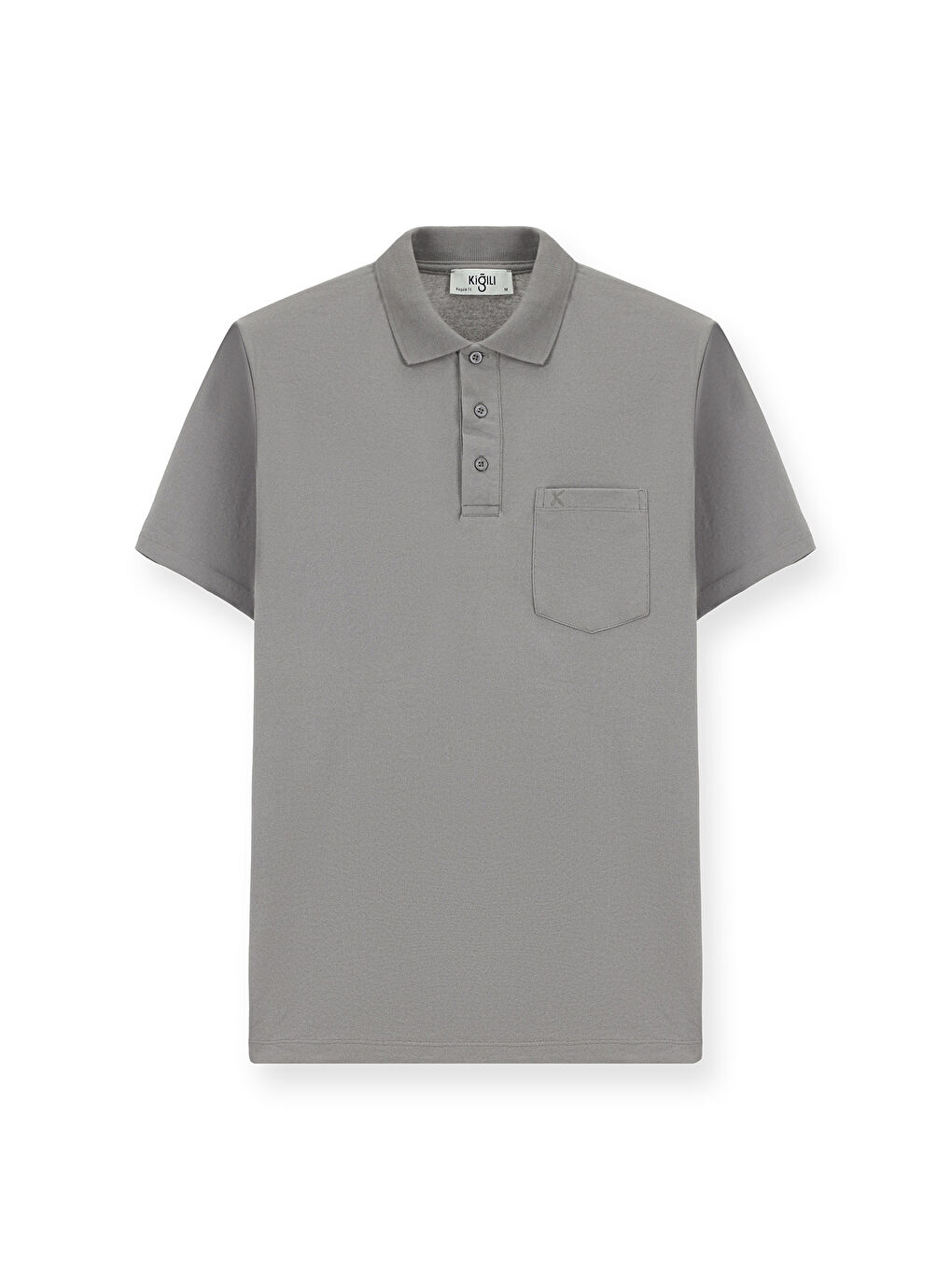 Gri Regular Fit Pamuklu Nakışlı Cepli Polo Yaka Tişört