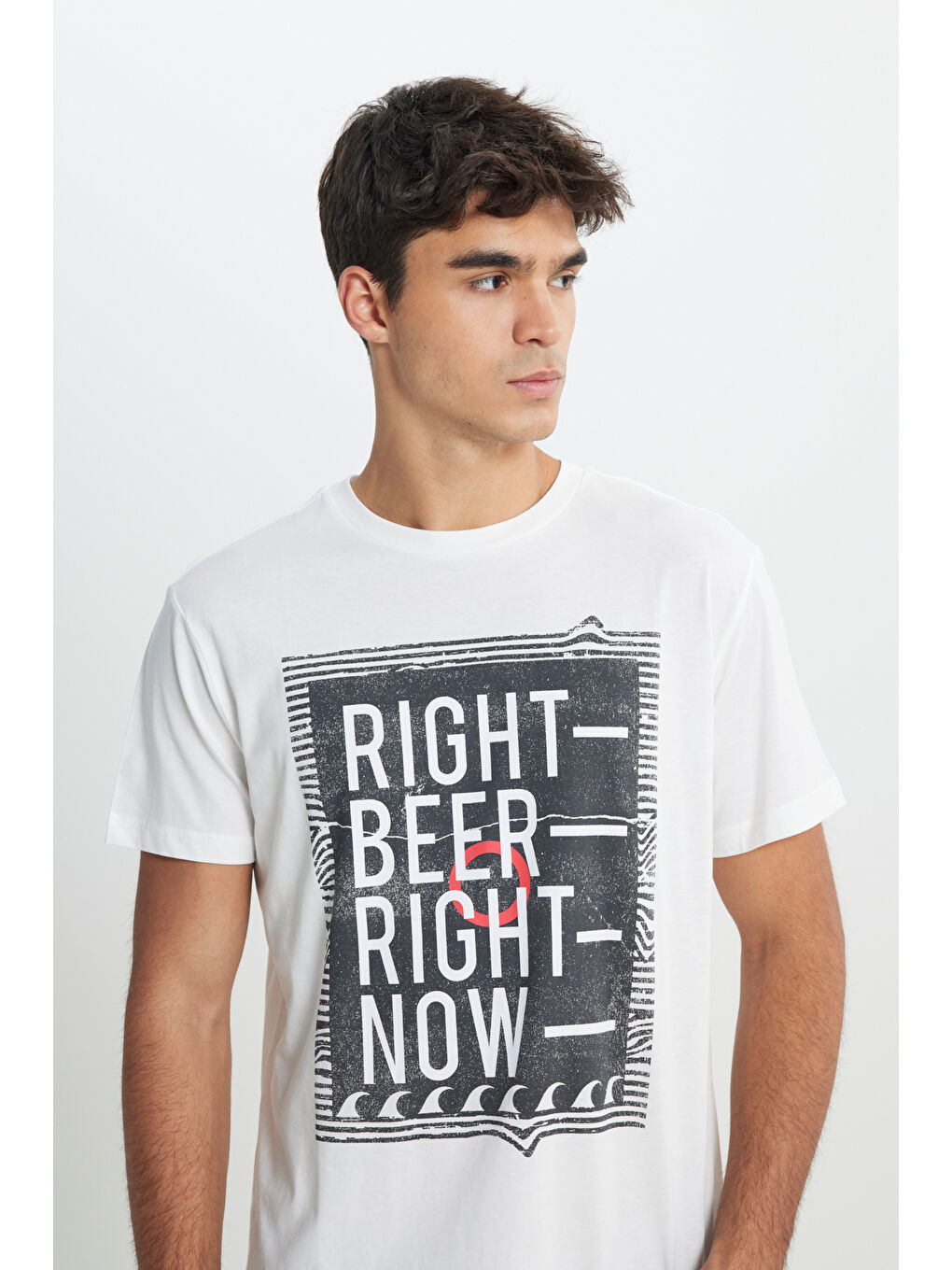 Beyaz Regular Fit Normal Kesim %100 Pamuk Bisiklet Yaka Tişört-2