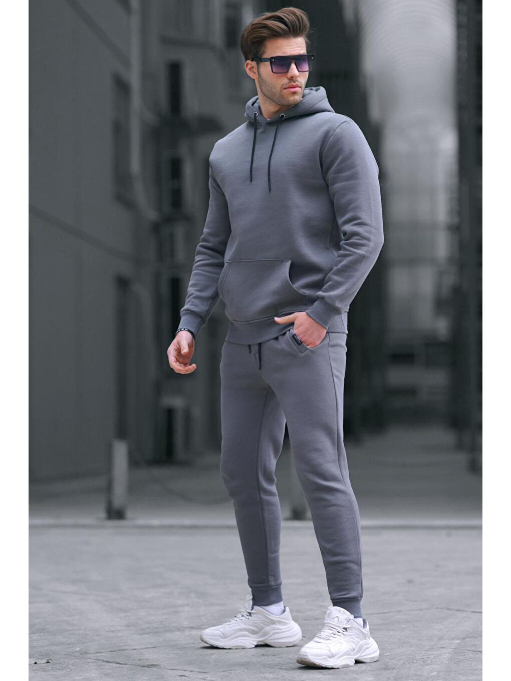 Gri Füme Kapüşonlu Basic Eşofman Takımı 5905-1