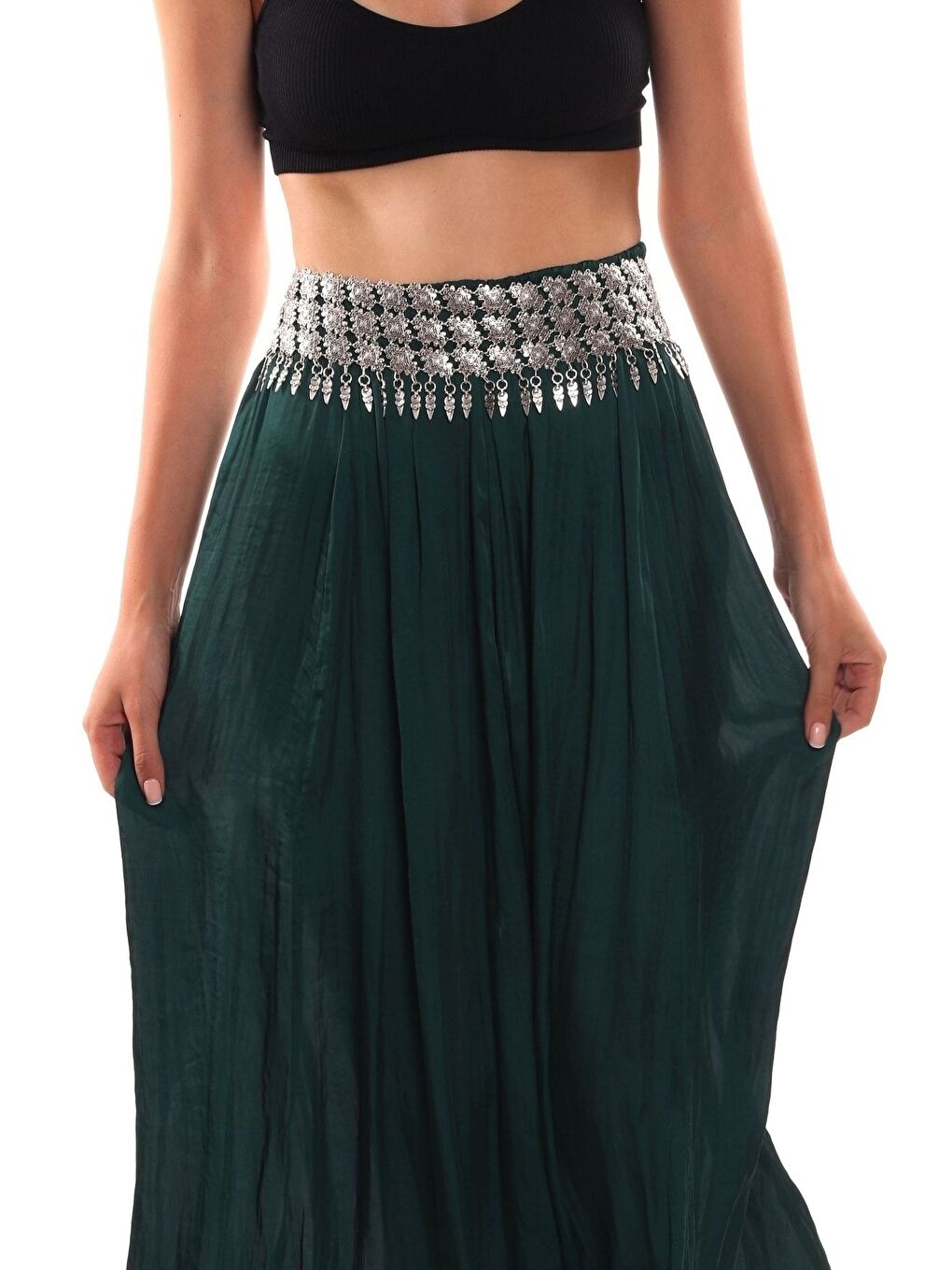 Gri Kadın Antik Gümüş Kaplama Charm Detaylı Tasarım Etnik Kemer-1