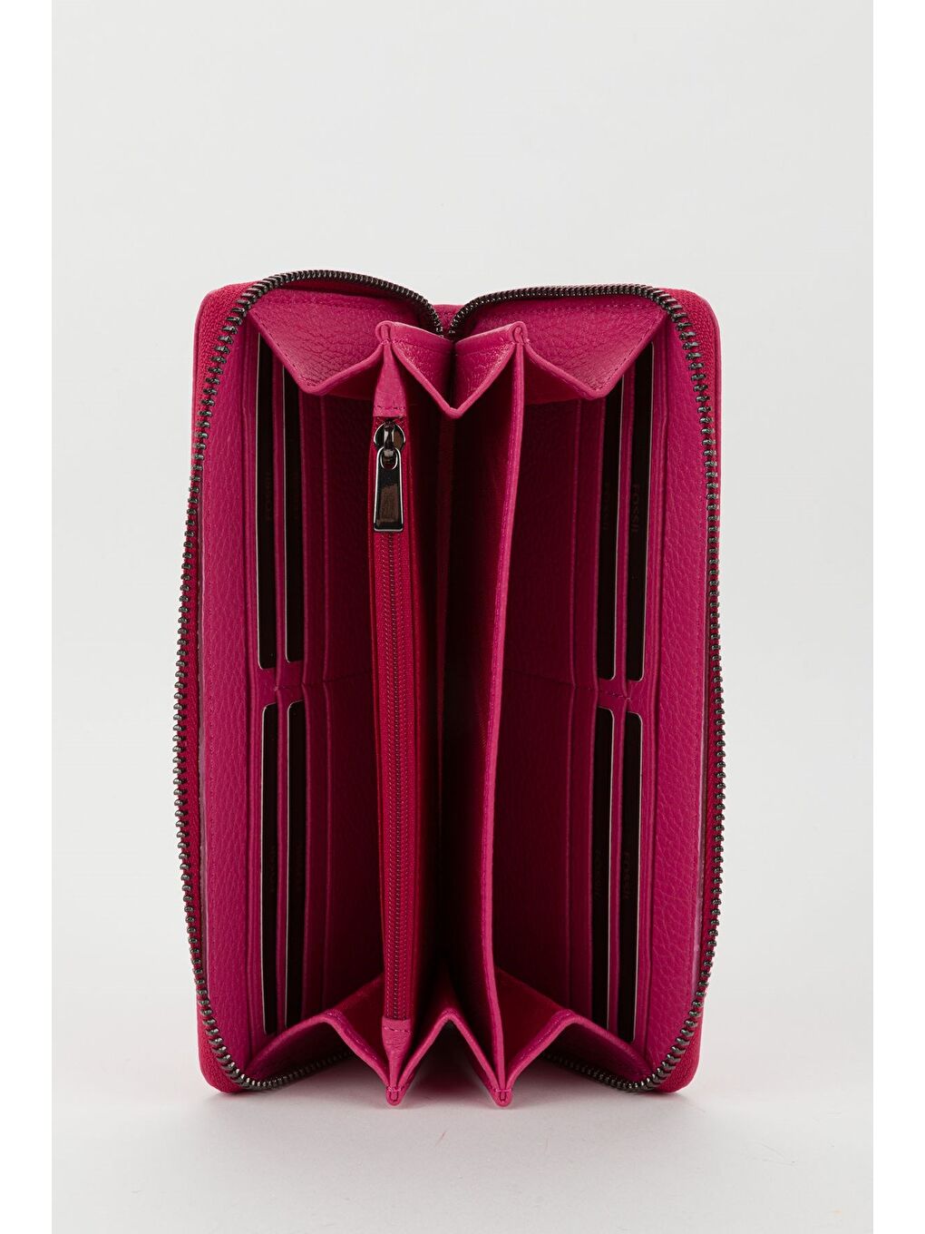 Fuşya Kutulu Hakiki Deri Su Yeşili Fermuarlı Büyük Boy Kadın El Portföyü Kartlık Cüzdan-2