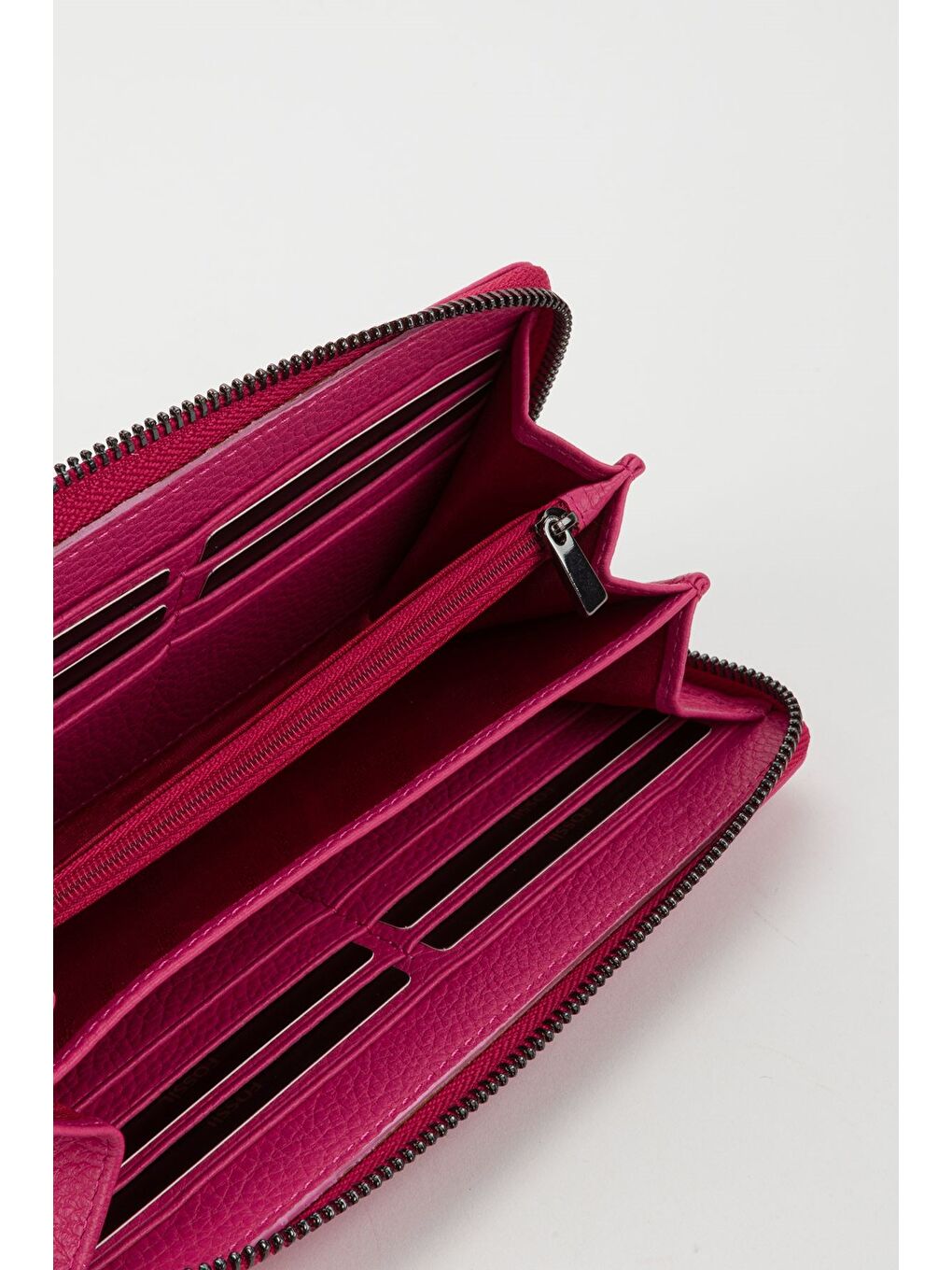 Fuşya Kutulu Hakiki Deri Su Yeşili Fermuarlı Büyük Boy Kadın El Portföyü Kartlık Cüzdan-3