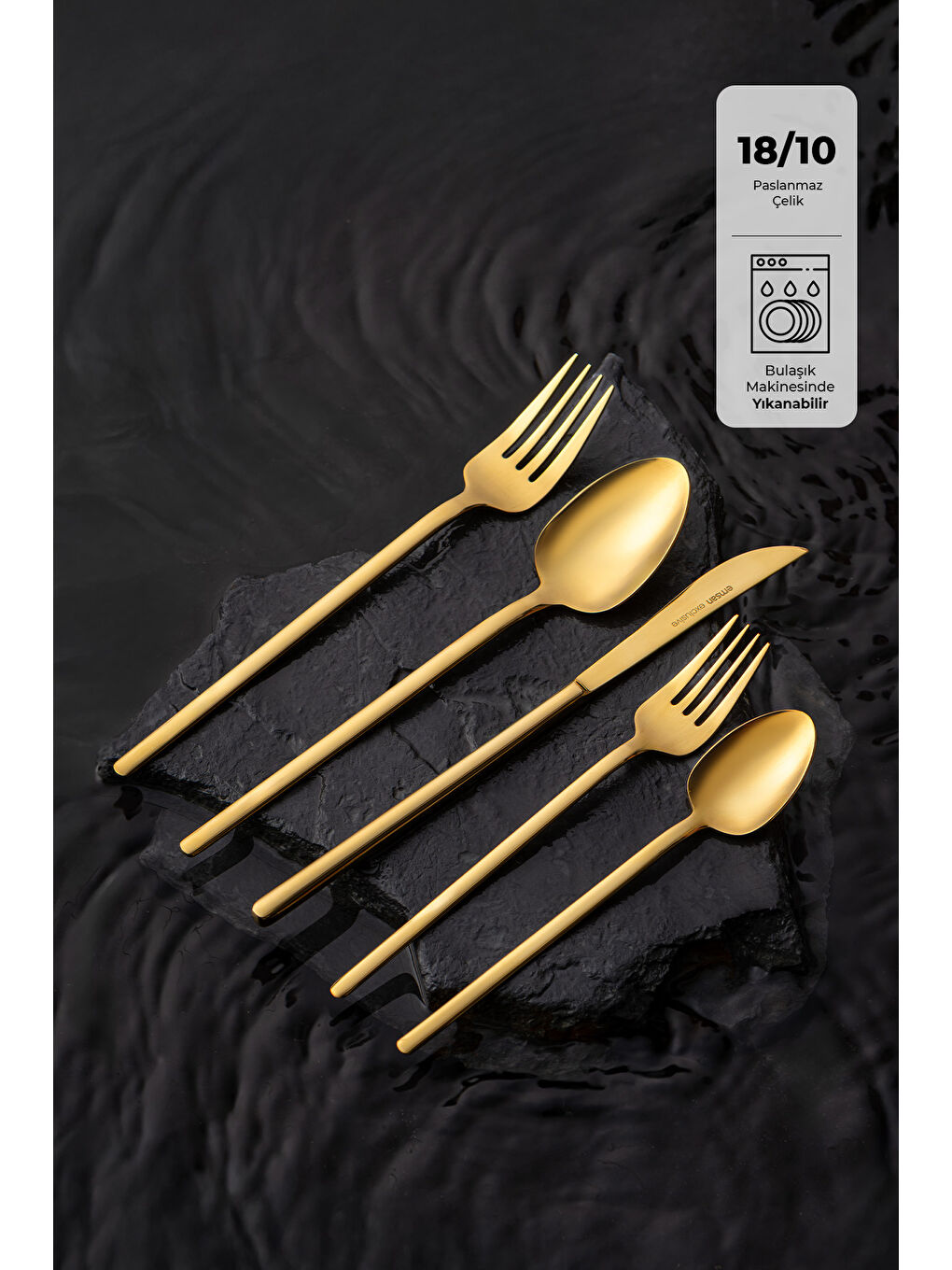 Sarı Lora Parlak Gold 60 Parça 12 Kişilik Çatal Kaşık Bıçak Takımı