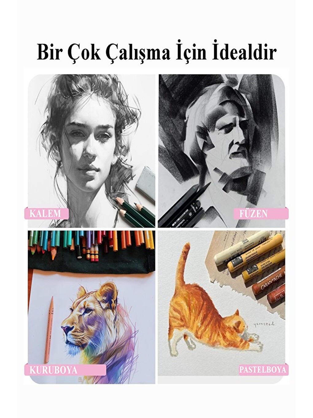 Canson A4 Eskiz Defteri 1557 40 Yaprak Fatih Dereceli Kalem 12 Renk Kuru Boya Sketch Karakalem 6 Lı-5