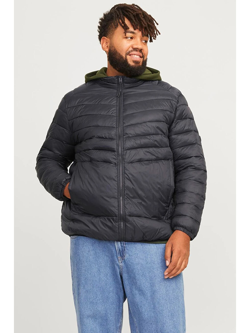 Jack & Jones Siyah Plus Jjesprint Comfort Fit Dik Yaka Erkek Mont 12259005