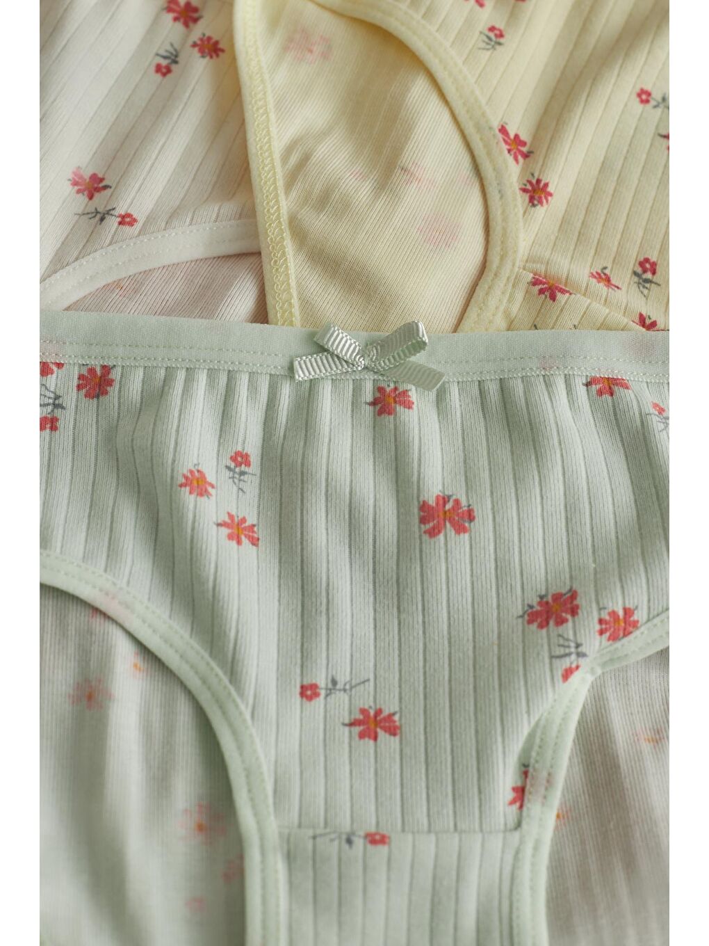 Karışık Kız Çocuk 5 Li Paket Çiçekli Ribanalı Slip Külot Renkli-1