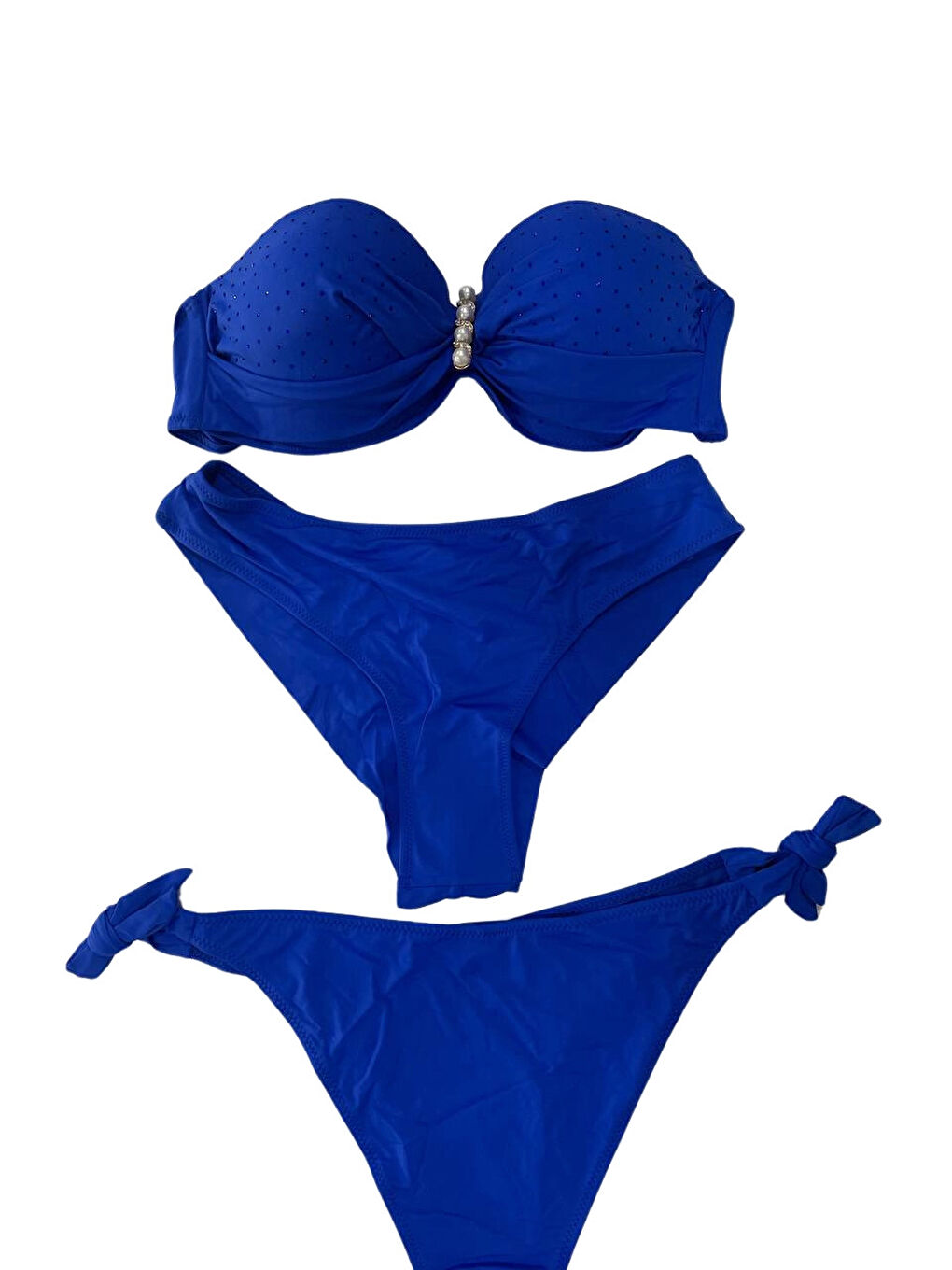 Kadın Saks Mavi Taş İşlemeli Tokalı Astarlı Bikini Takım HZL24S-LC3306-3