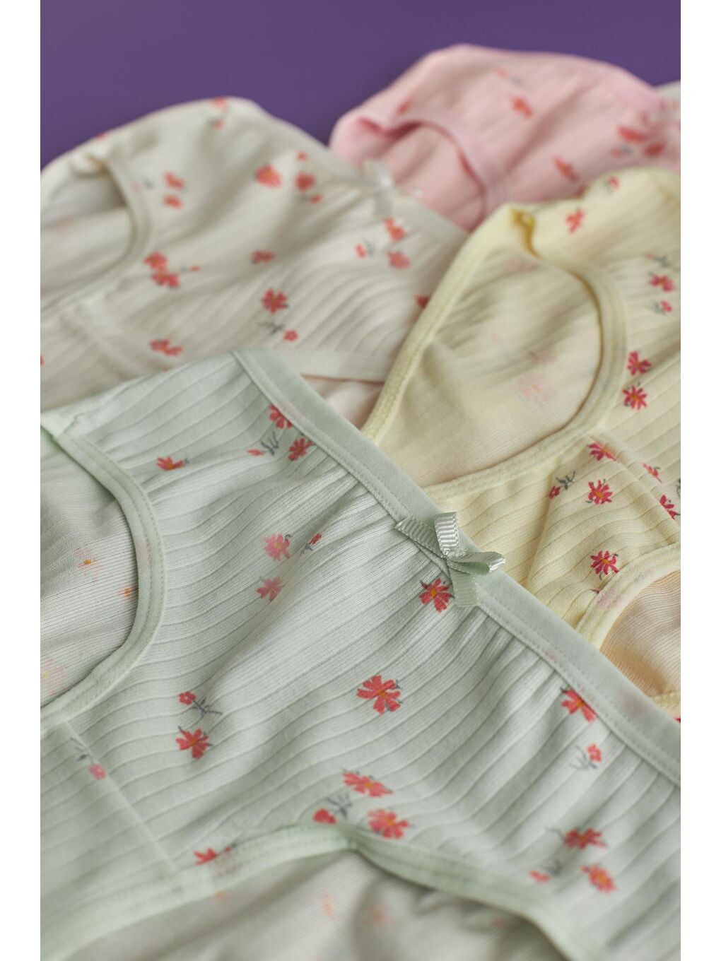 Karışık Kız Çocuk 5 Li Paket Çiçekli Ribanalı Slip Külot Renkli-2