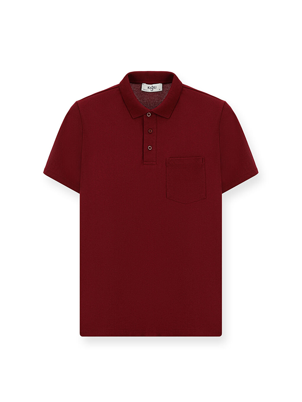 Bordo Regular Fit Pamuklu Nakışlı Cepli Polo Yaka Büyük Beden Tişört