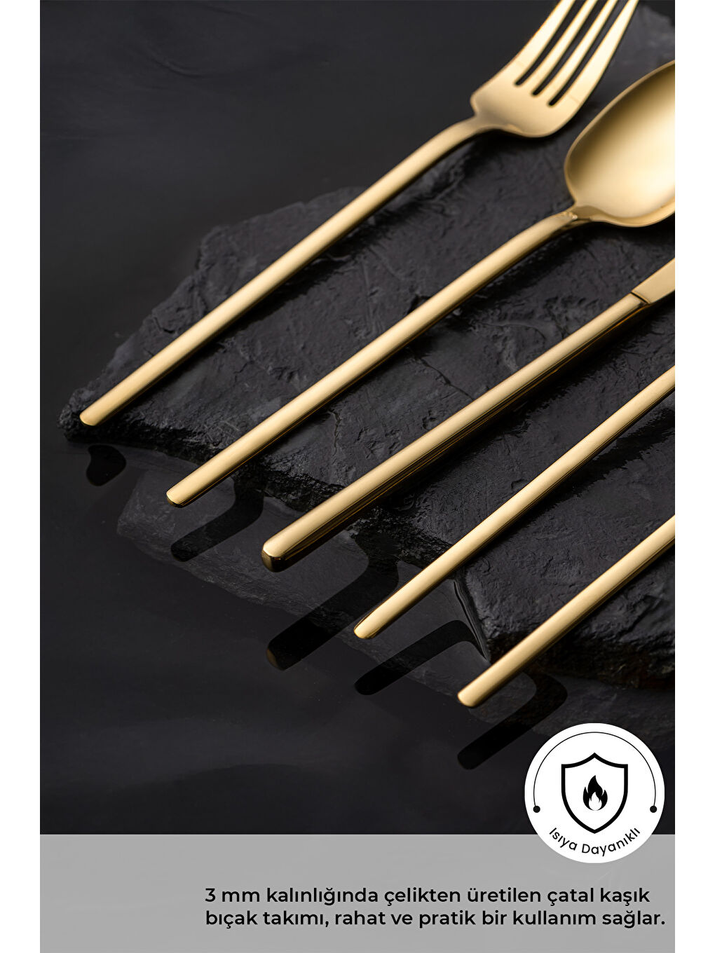 Sarı Lora Parlak Gold 60 Parça 12 Kişilik Çatal Kaşık Bıçak Takımı-1
