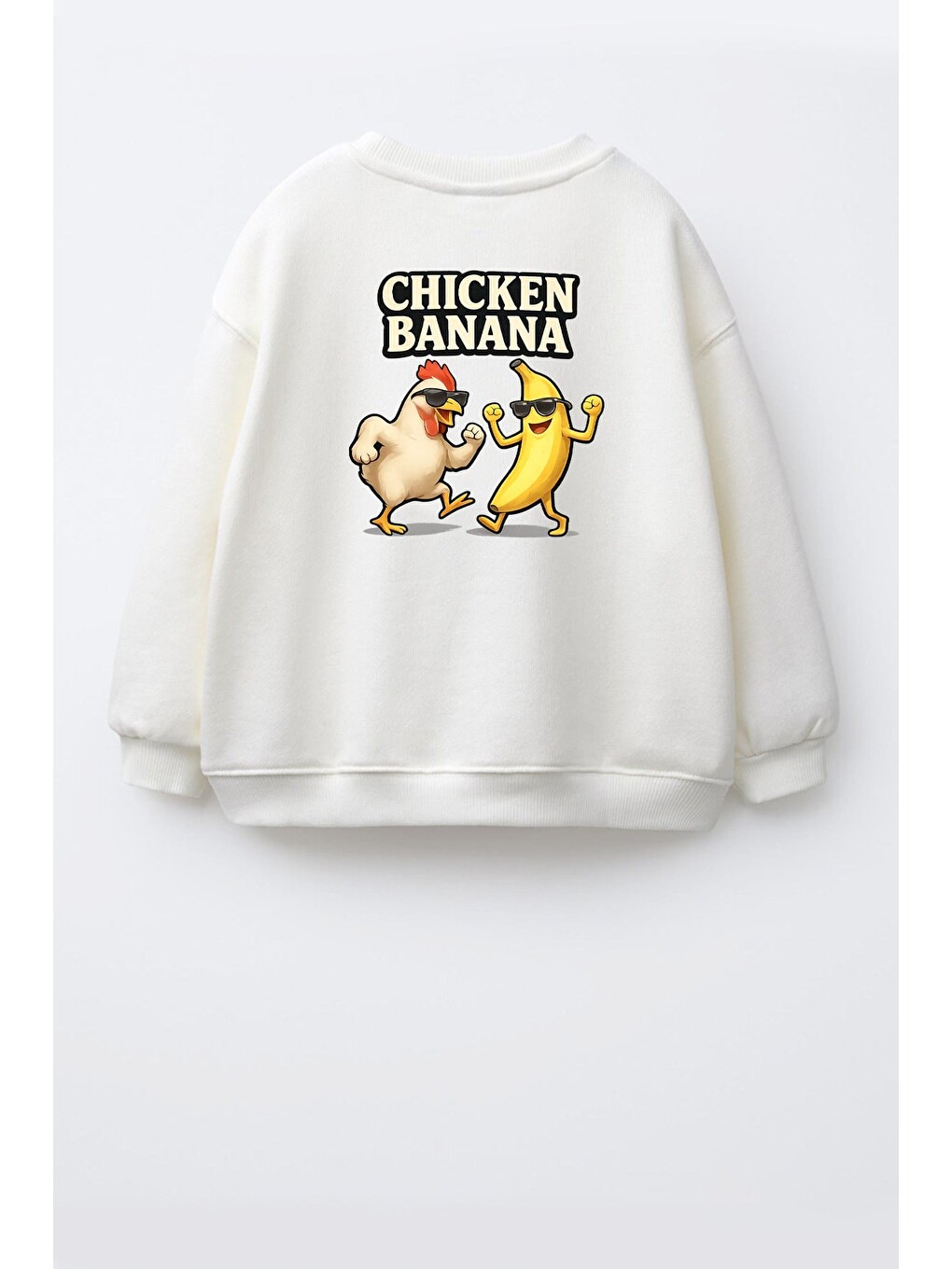 Ekru Unisex Çocuk Sırtı Baskılı 3 İplik Kumaş Pamuklu Sweatshirt