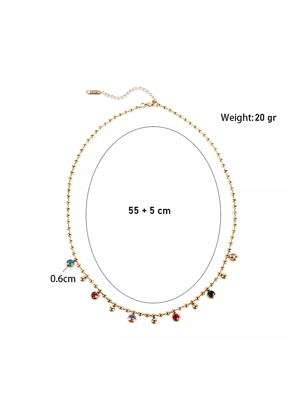 Sarı Rengarenk Taşlı Topçuk Sallantılı Dorika Çelik Gold Zİncir Kolye-5