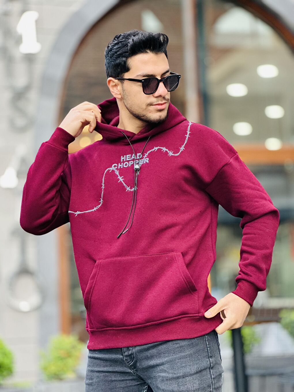 Miron Bordo Üç İplik Head Chopper Nakışlı Oversize Kapüşonlu Sweatshirt - 1