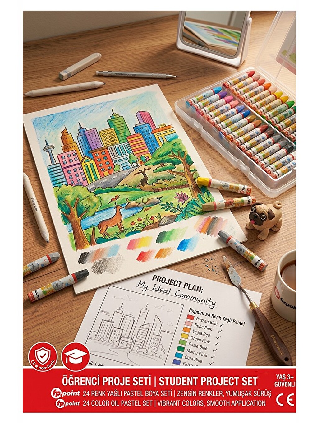 24 Renk Pastel Boya Plastik Çantalı 1 Paket Fixpoint 24 Lü Pastel Boya Çok Renkli Pastel Boya Resim-4