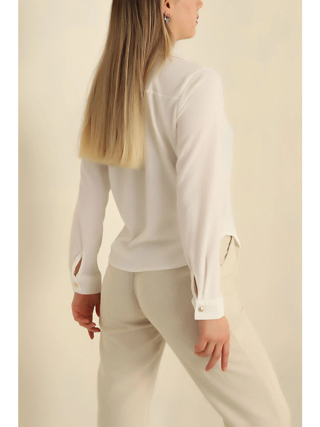 Kadın Beyaz Örme Bürümcük Gömlek HZL25S-BD1201601-3