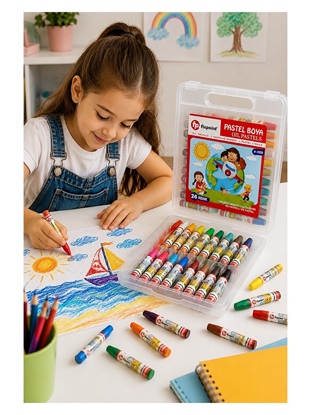24 Renk Pastel Boya Plastik Çantalı 1 Paket Fixpoint 24 Lü Pastel Boya Çok Renkli Pastel Boya Resim-5