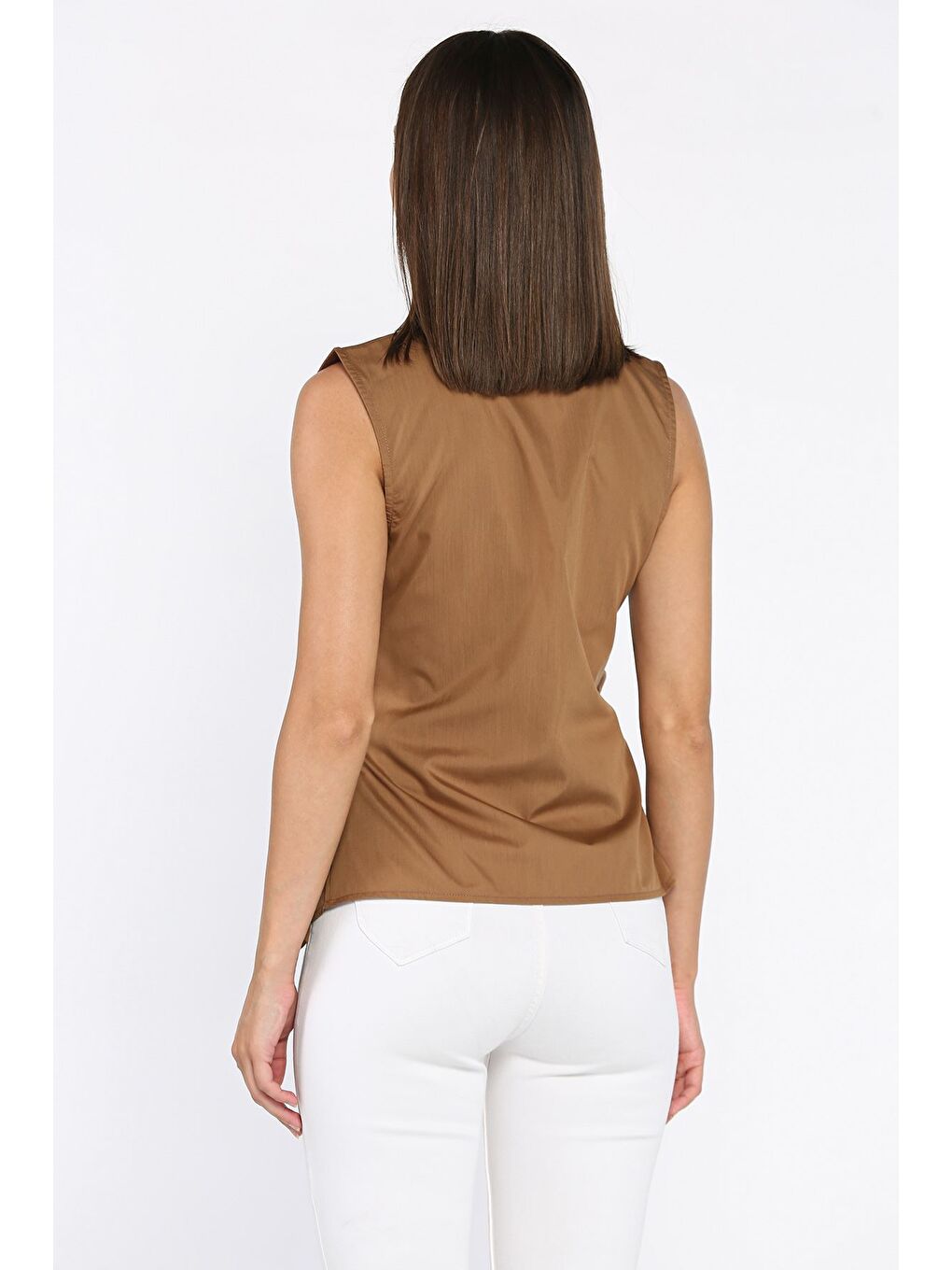 Kahverengi Kadın Kruvaze Yaka Yan Bağlama Detaylı Bluz-2