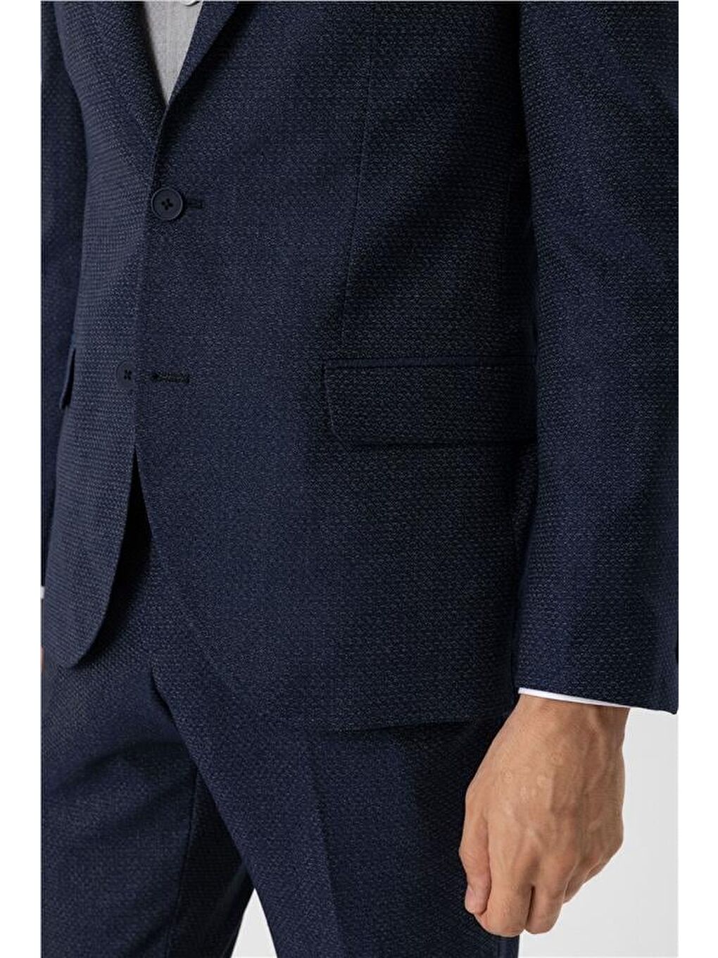 Lacivert Slim Desenli Sivri Yaka 6 Drop Yelekli Takım Elbise-6