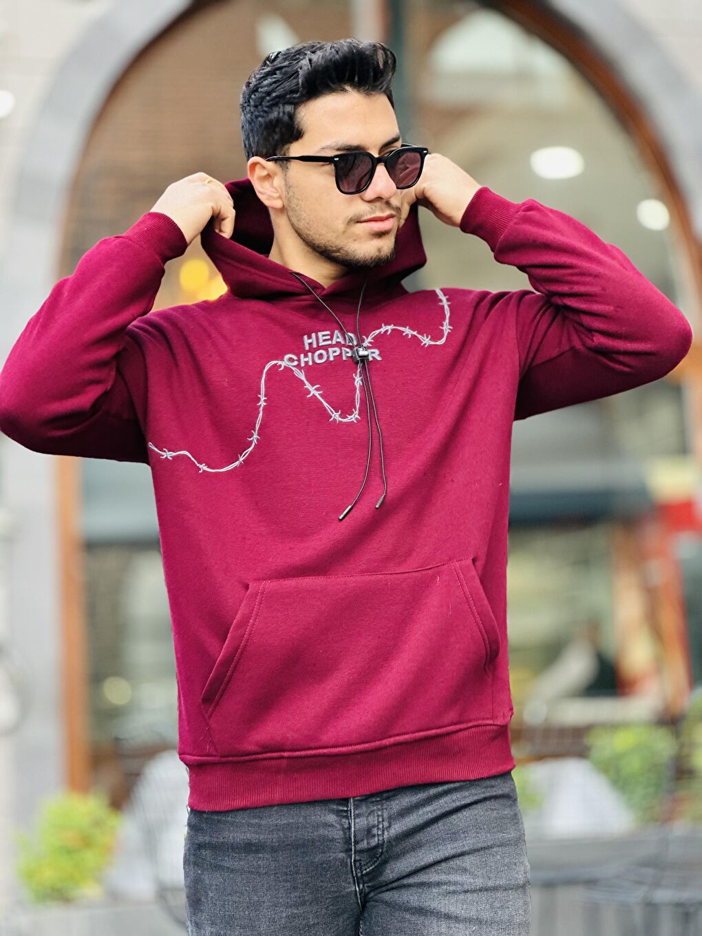 Miron Bordo Üç İplik Head Chopper Nakışlı Oversize Kapüşonlu Sweatshirt - 2