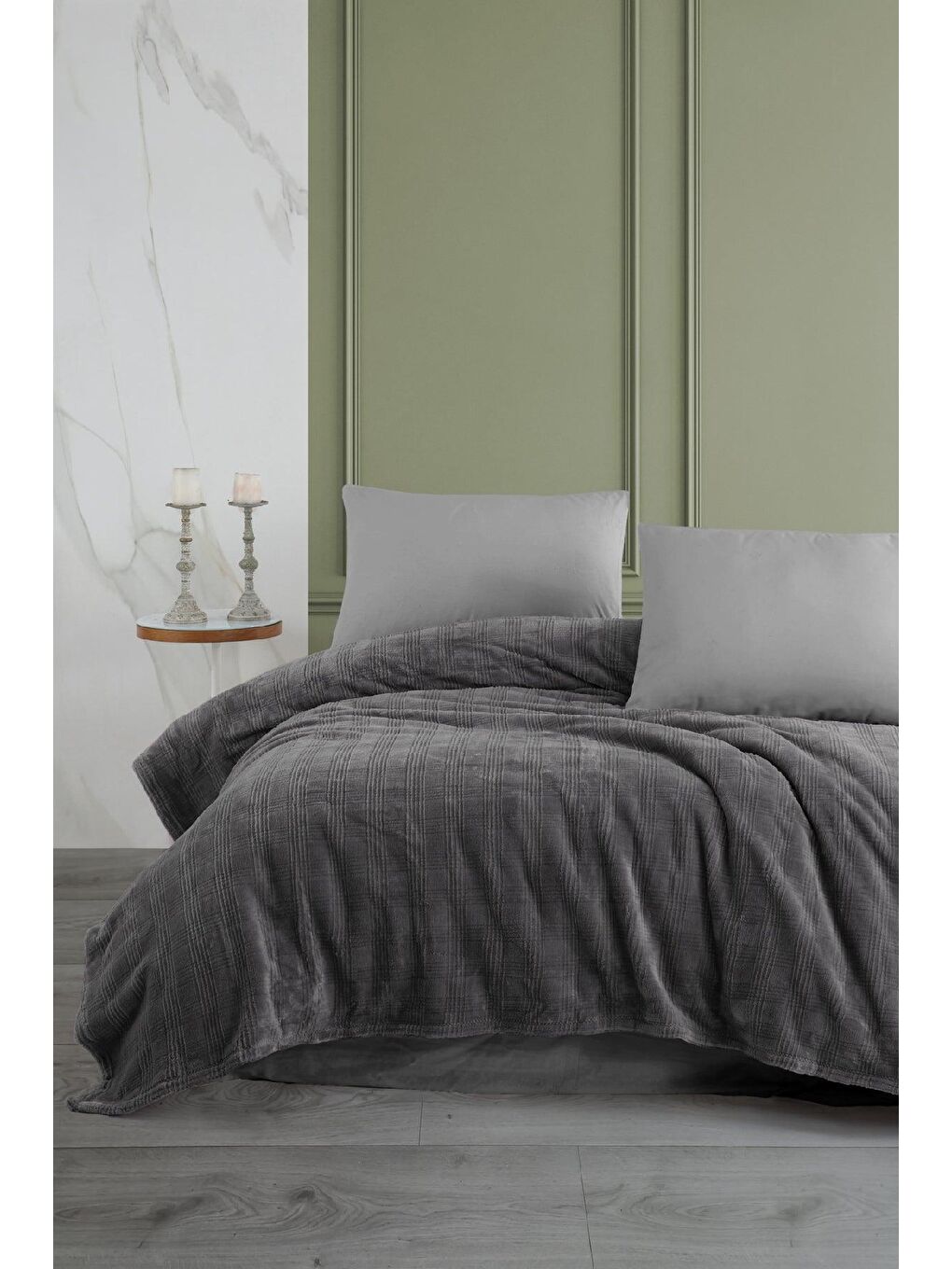 Rest Wellsoft Tek Kişilik Battaniye Tv Battaniyesi Antrasit (150x220 cm) Kareli