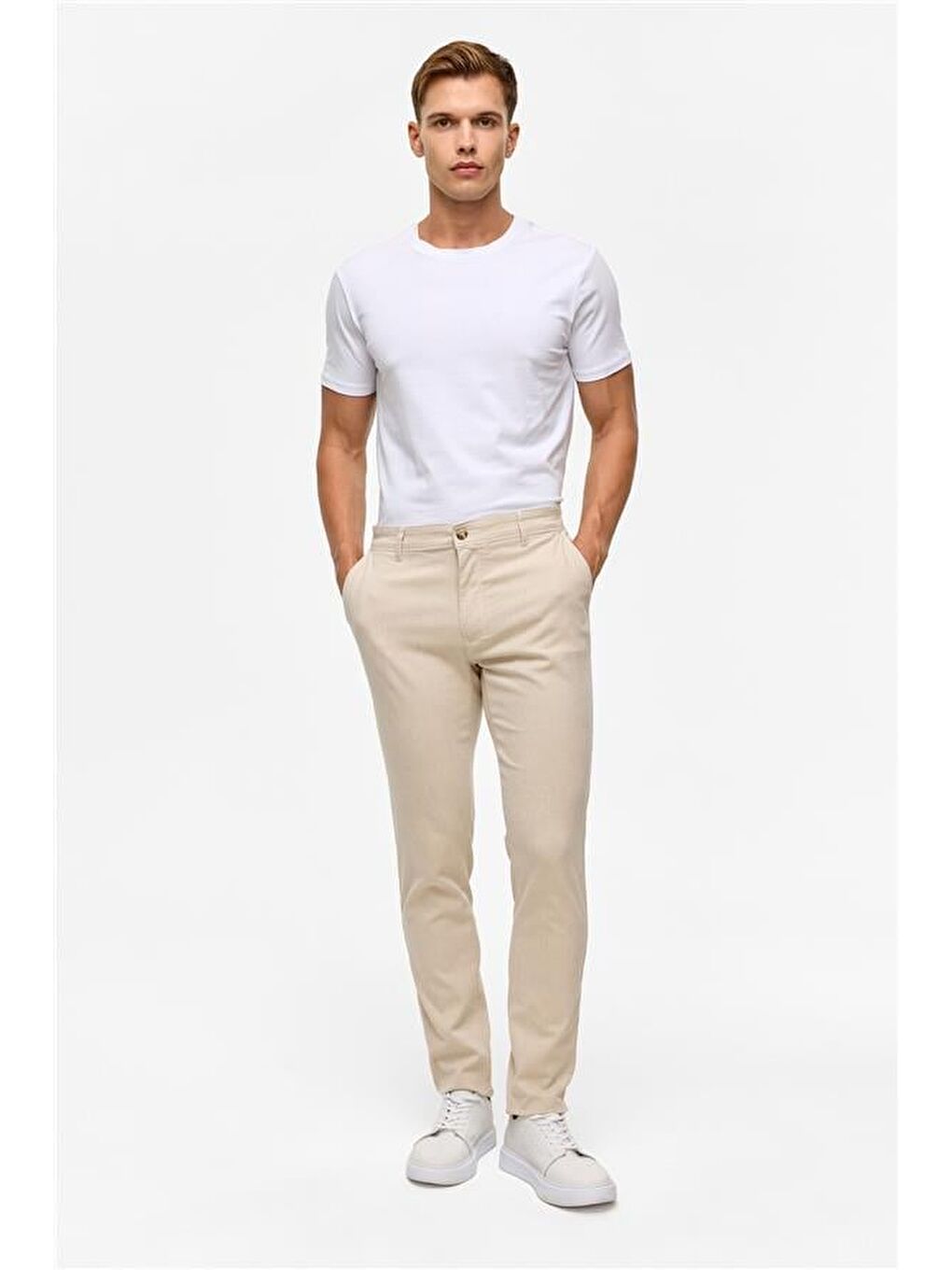 Bej Slim Armürlü Pantolon