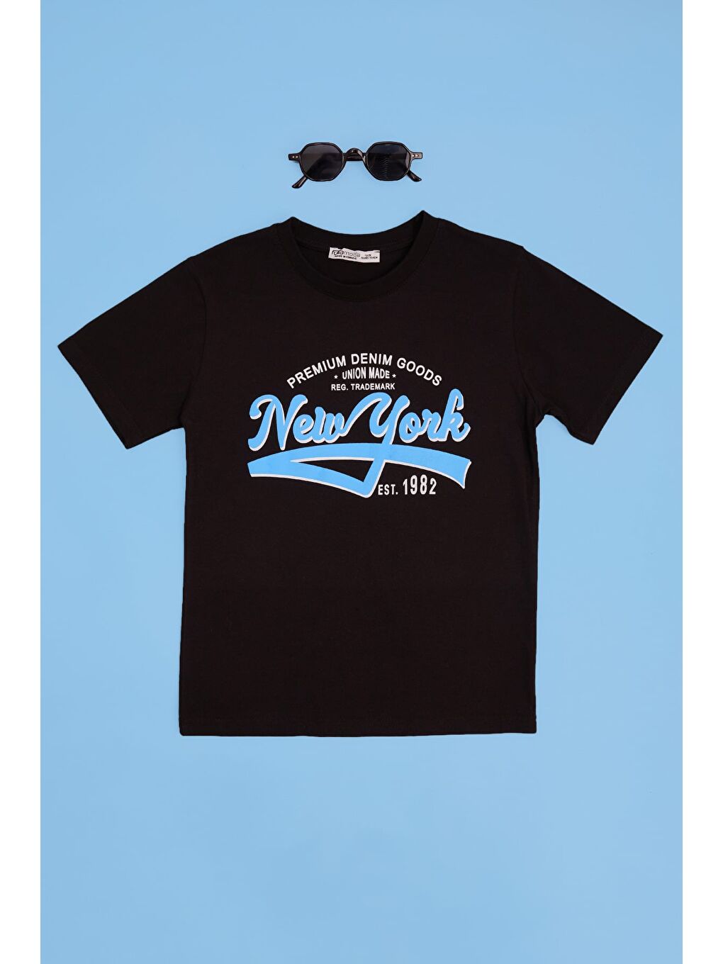 Siyah New York Baskılı Bisiklet Yaka Erkek Çocuk Tişört