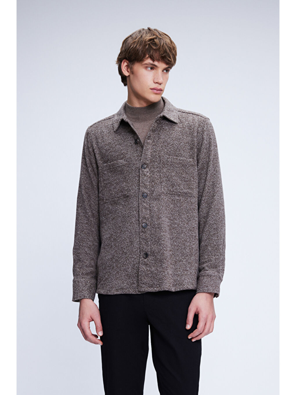 Kahverengi Shacket Fit Ceket Yaka Pamuklu Gömlek