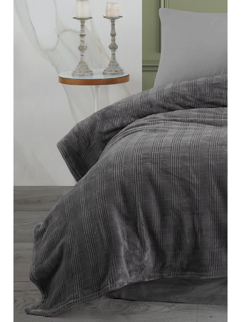 Rest Wellsoft Tek Kişilik Battaniye Tv Battaniyesi Antrasit (150x220 cm) Kareli-1