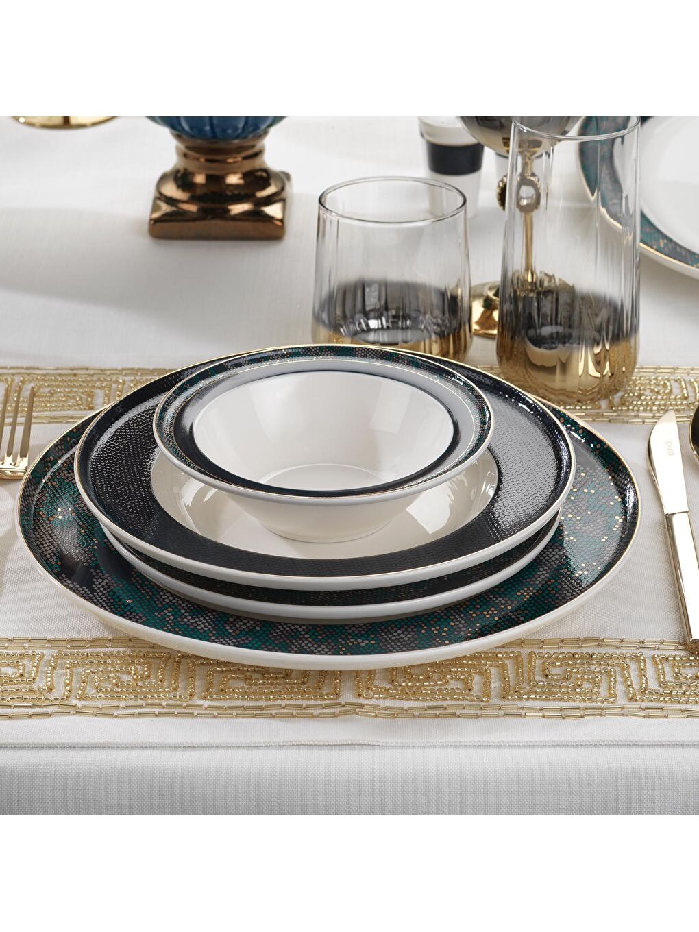 Queen Lucky Bone Yemek Takımı 60 Parça-Yeşil-4