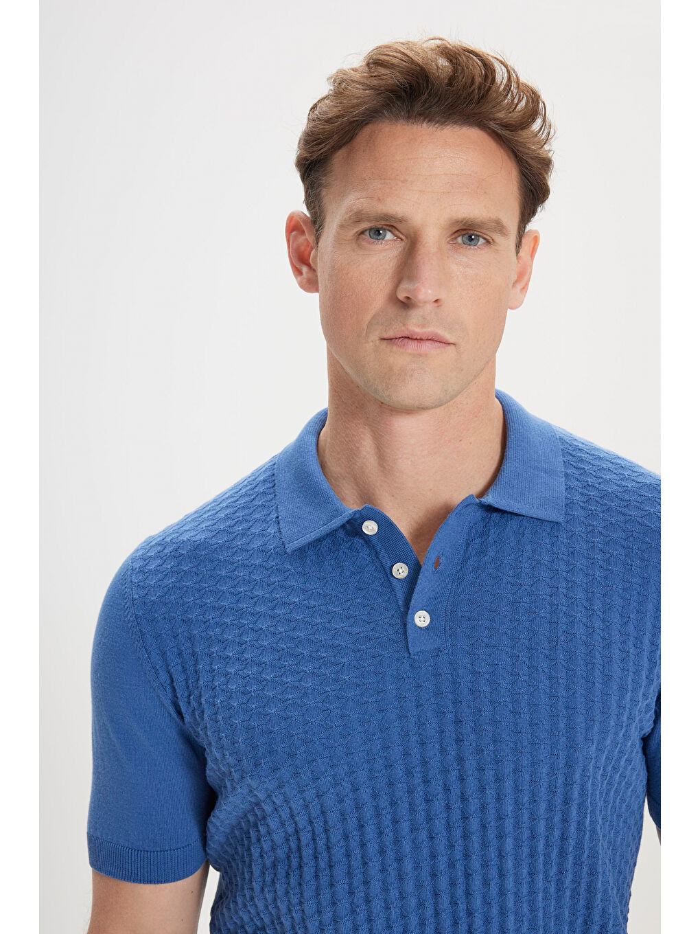 Erkek İndigo Standart Fit Normal Kesim %100 Pamuk Jakarlı Polo Yaka Triko Tişört-2