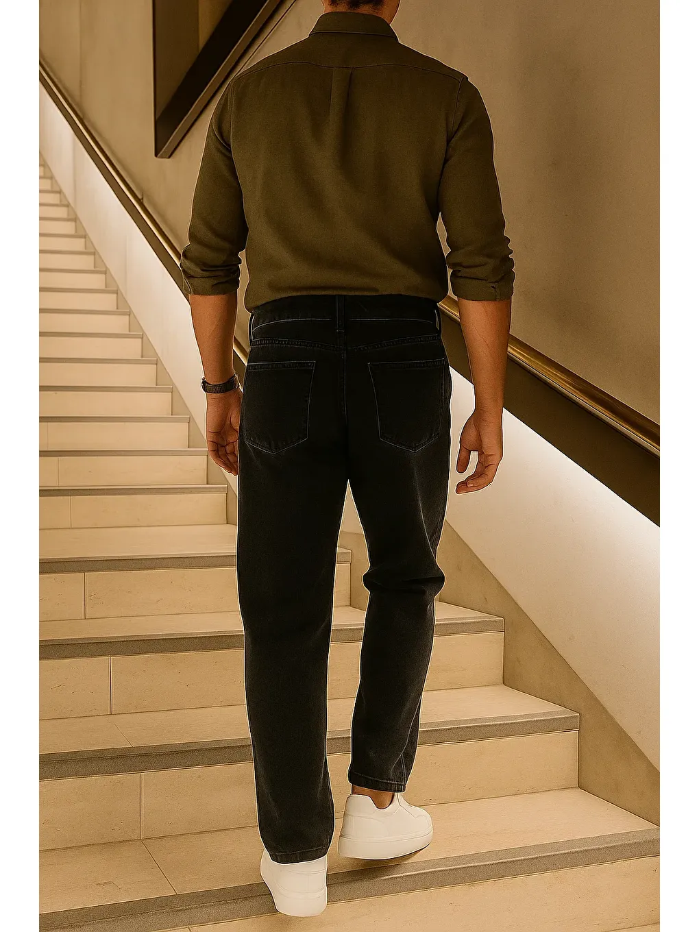 Erkek Beli Lastikli Jogger Bol Paça Siyah Baggy Pantolon-4