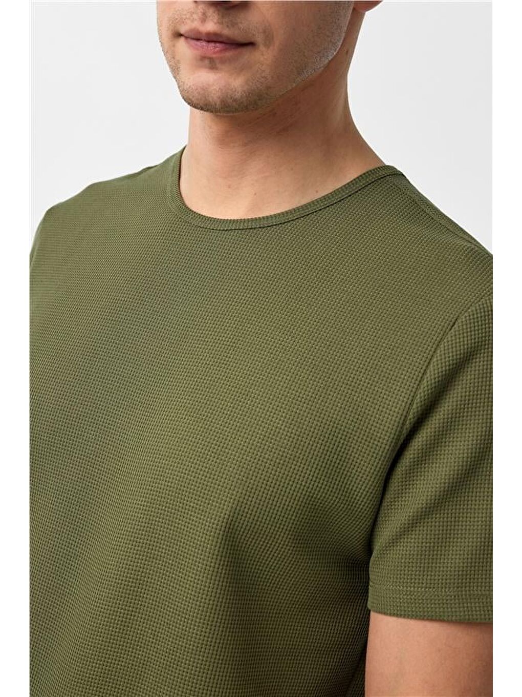 Haki Slim Armürlü Bisiklet Yaka Tişört-2