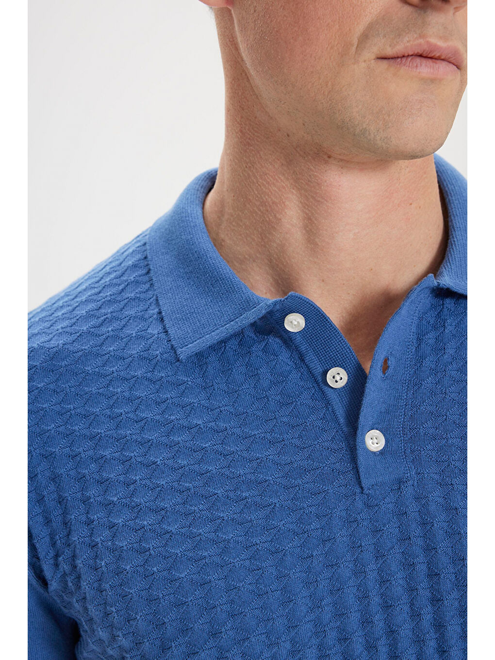 Erkek İndigo Standart Fit Normal Kesim %100 Pamuk Jakarlı Polo Yaka Triko Tişört-3