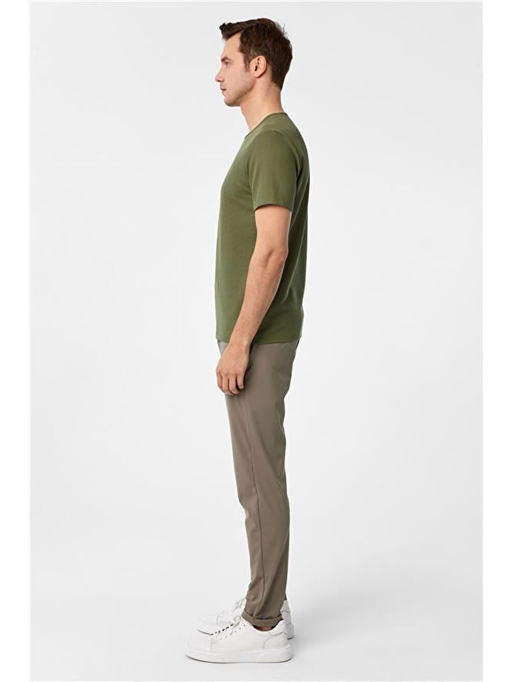 Haki Slim Armürlü Bisiklet Yaka Tişört-3