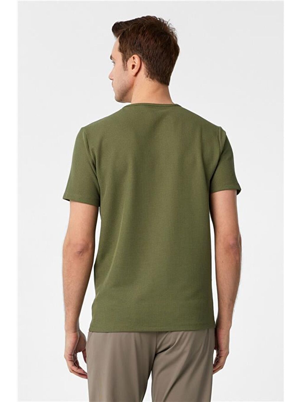 Haki Slim Armürlü Bisiklet Yaka Tişört-4